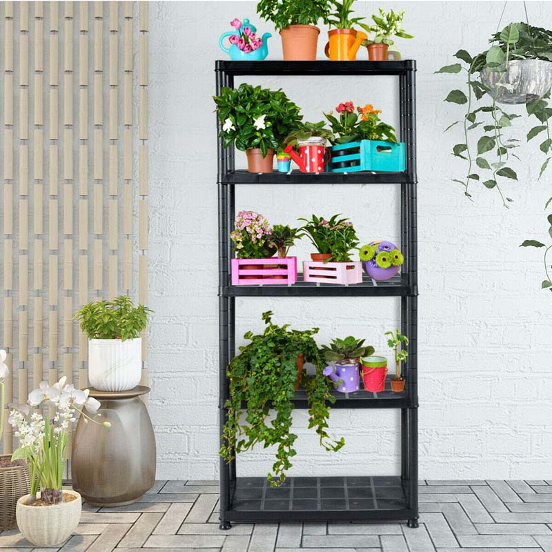 33.5"L x 16"W x 73"H 5-Tier Plastic Storage Shelving Rack, Freestanding Multi-Use Shelving Unit Organizer