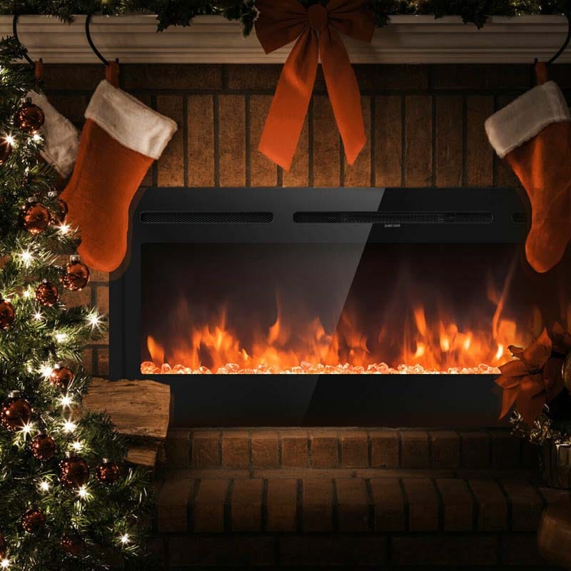50" Ultra-Thin Recessed Electric Fireplace Insert, 1500W Wall-mounted Fireplace Heater with 9 Flame Colors