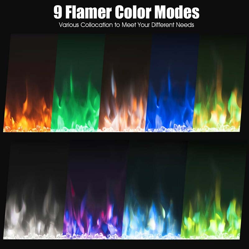 50" Ultra-Thin Recessed Electric Fireplace Insert, 1500W Wall-mounted Fireplace Heater with 9 Flame Colors