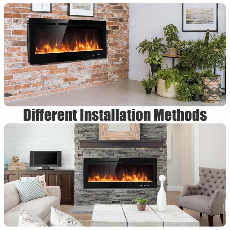 50" Ultra-Thin Recessed Electric Fireplace Insert, 1500W Wall-mounted Fireplace Heater with 9 Flame Colors