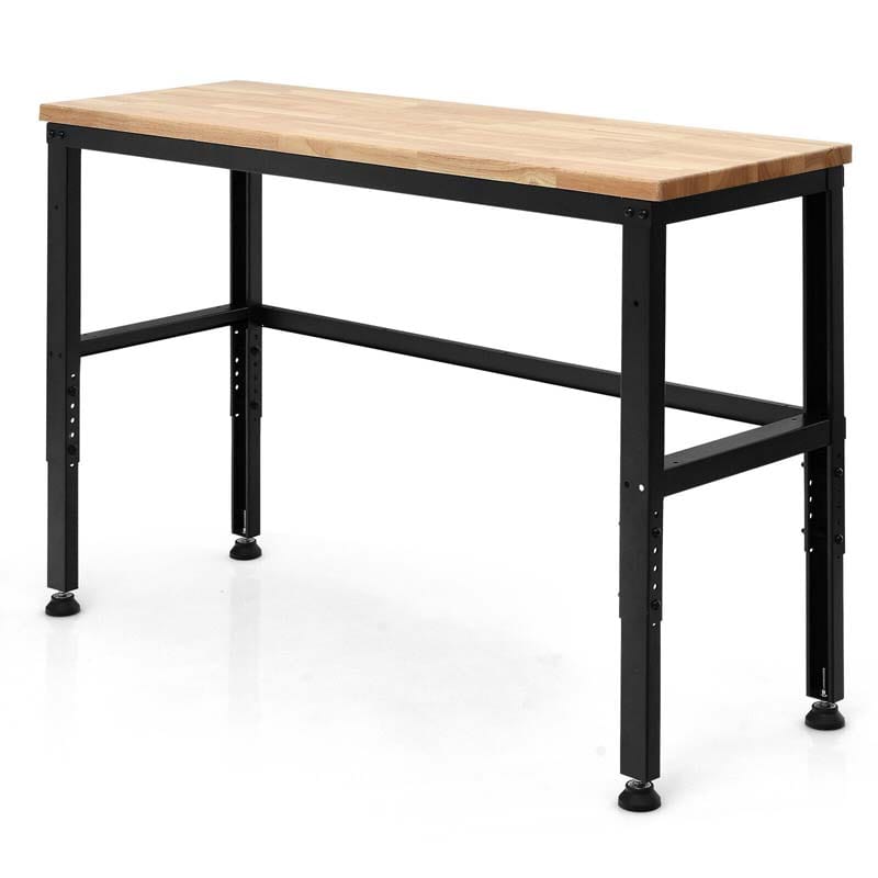 53" Oak Wood Workbench with 3-level Adjustable Heights, Heavy-Duty Steel Work Table Hardwood Workstation