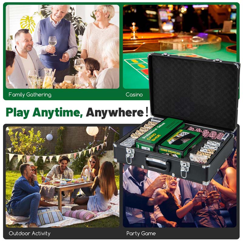 600Pcs Poker Chip Set for Texas Holdem Blackjack Gambling, 14 Gram Clay Poker Chips w/Carrying Case, Automatic Card Shuffler