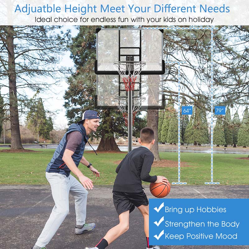 64"-79" Waterproof Portable Basketball Stand Poolside Basketball Hoop Goal System with 44" Backboard