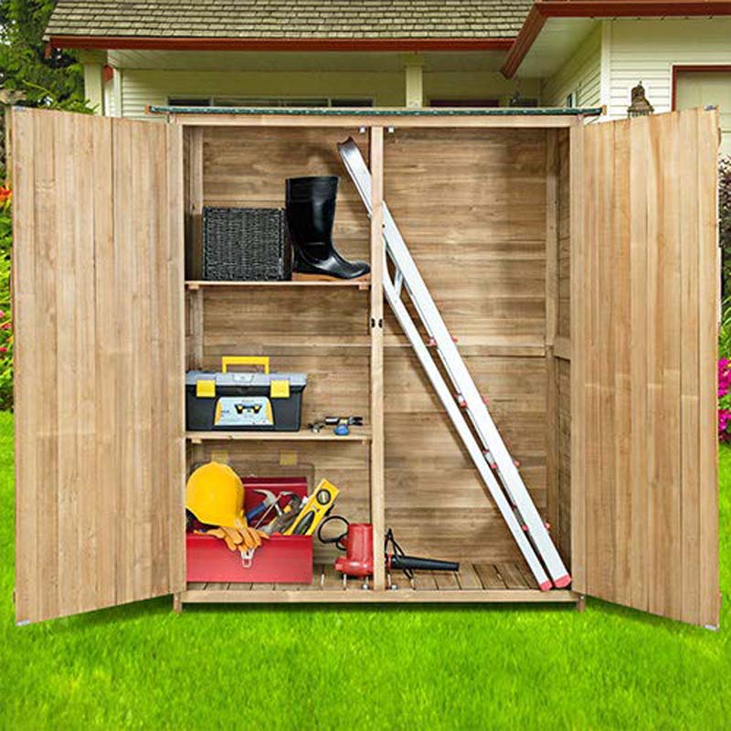 65" Wooden Storage Shed Outdoor Garden Tool Storage Cabinet with Lockable Doors