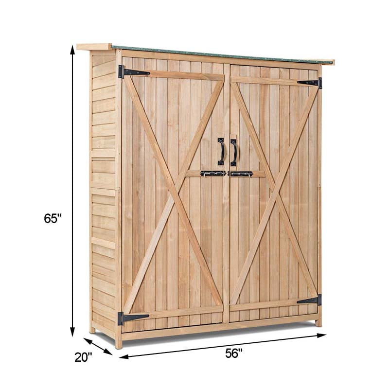 65" Wooden Storage Shed Outdoor Garden Tool Storage Cabinet with Lockable Doors