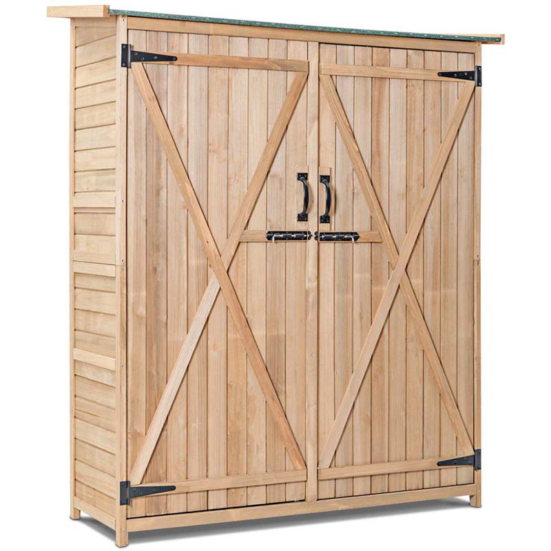 65" Wooden Storage Shed Outdoor Garden Tool Storage Cabinet with Lockable Doors
