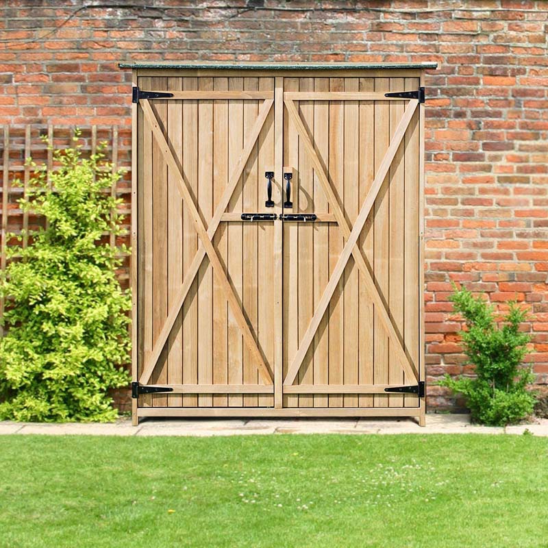 65" Wooden Storage Shed Outdoor Garden Tool Storage Cabinet with Lockable Doors