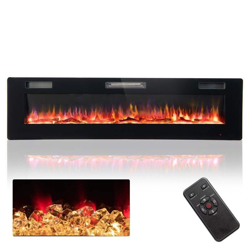 68" Ultra-Thin Recessed Electric Fireplace Insert, 5100 BTU Wall Mounted Fireplace Heater with Crystal Log Decoration