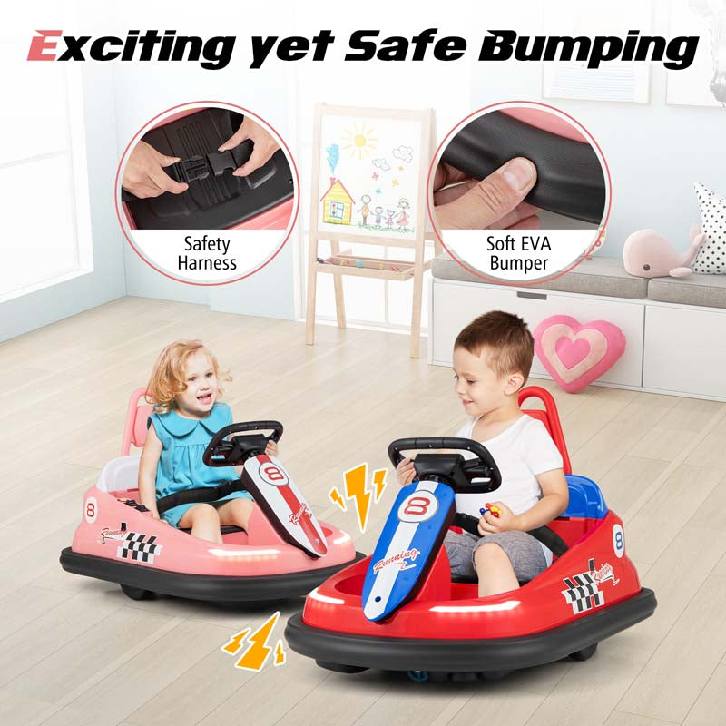 Toddler Ride on Bumper Car for Kids, 6V Electric Ride on Toy w/ 360° Spinning, Dual Motors, 2 Speeds, Music & LED Lights