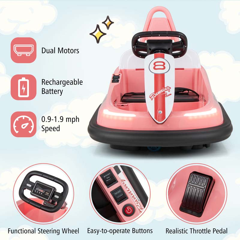 Toddler Ride on Bumper Car for Kids, 6V Electric Ride on Toy w/ 360° Spinning, Dual Motors, 2 Speeds, Music & LED Lights