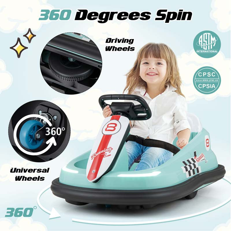 Toddler Ride on Bumper Car for Kids, 6V Electric Ride on Toy w/ 360° Spinning, Dual Motors, 2 Speeds, Music & LED Lights