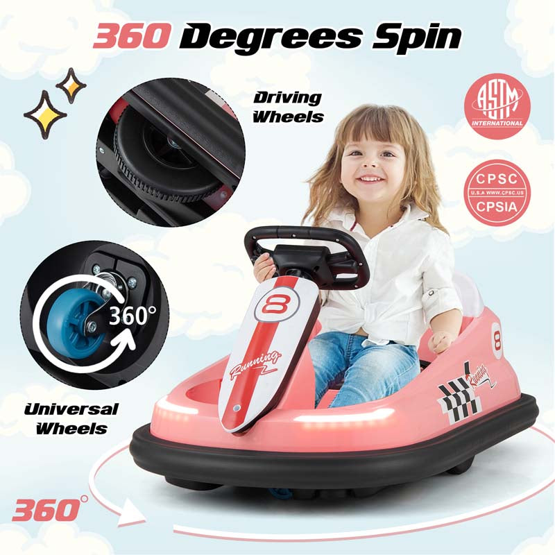 Toddler Ride on Bumper Car for Kids, 6V Electric Ride on Toy w/ 360° Spinning, Dual Motors, 2 Speeds, Music & LED Lights