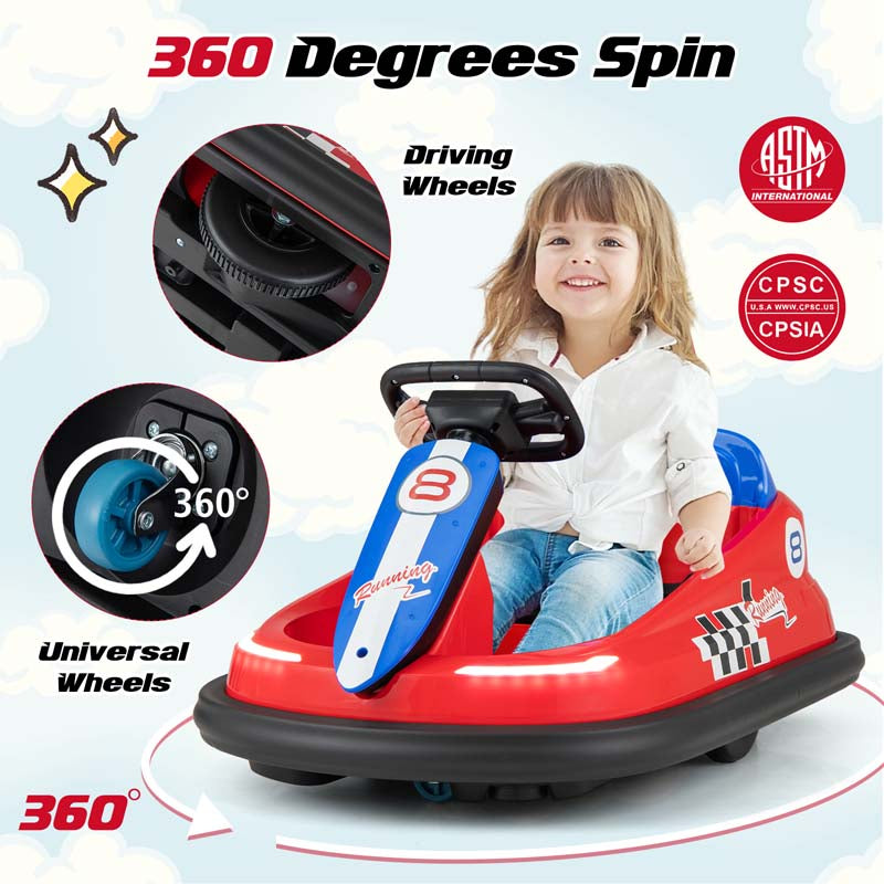 Toddler Ride on Bumper Car for Kids, 6V Electric Ride on Toy w/ 360° Spinning, Dual Motors, 2 Speeds, Music & LED Lights