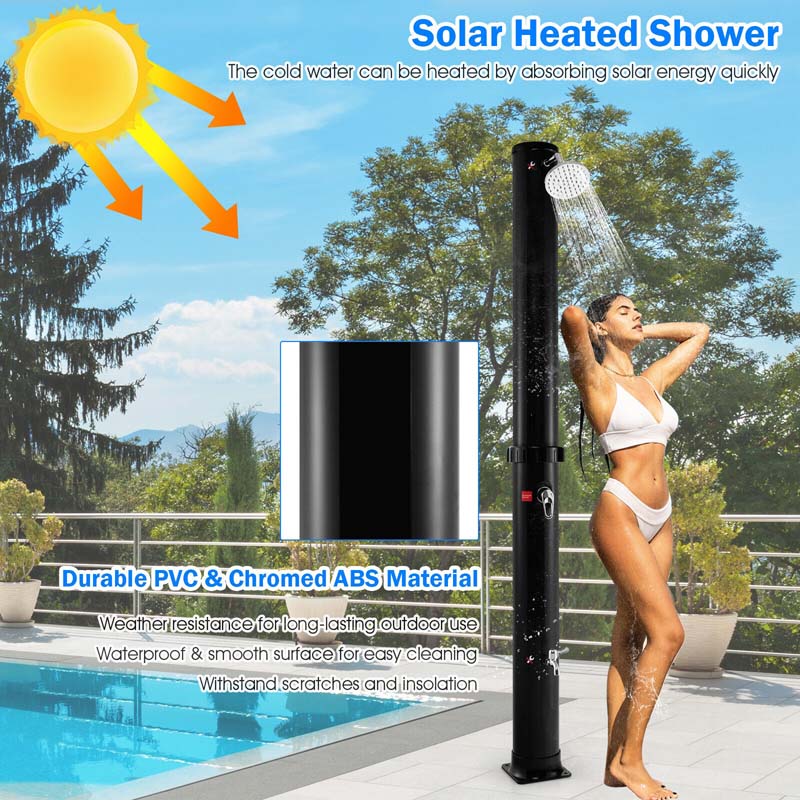 7.2 FT 10 Gallon Solar-Heated Outdoor Shower, 360° Swivel Shower Head Freestanding Shower for Poolside Beach