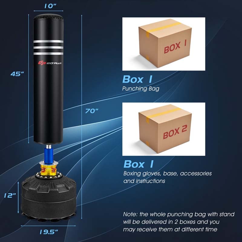 70" Freestanding Punching Bag 220lbs Heavy Boxing Bag with Gloves, Shock Absorber, 12 Suction Cup Base