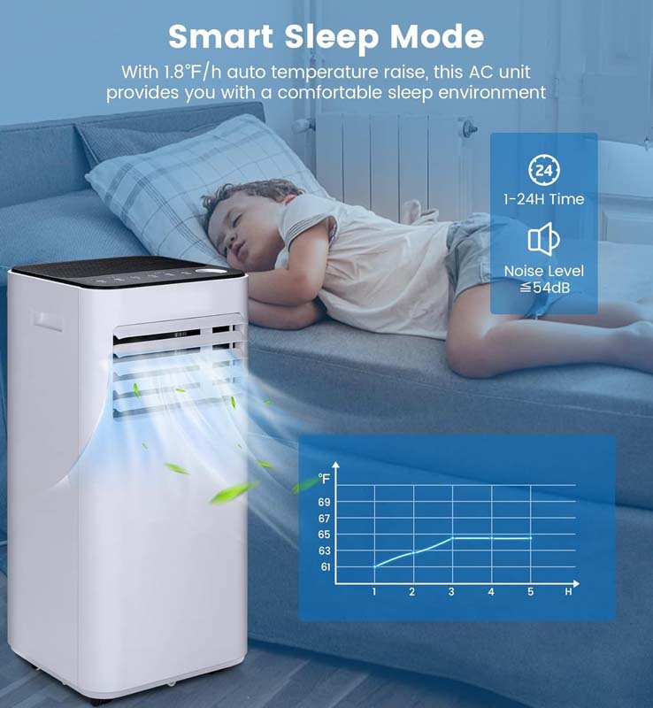 8000 BTU 3-in-1 Portable Air Conditioner with Dehumidifier/Fan/Cool/Sleep Mode, AC Unit for Room up to 250 Sq. Ft