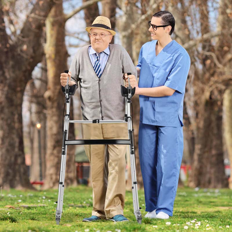 Foldable Standard Walker with 5" Wheels & Padded Armrest, Height Adjustable Walking Mobility Aid for Seniors