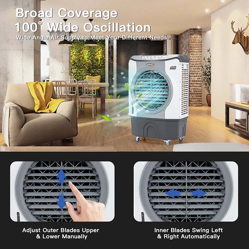 9740 CFM Portable Industrial Evaporative Cooler 4-in-1 Air Cooling Fan Humidifier Purifer with 45L Water Tank