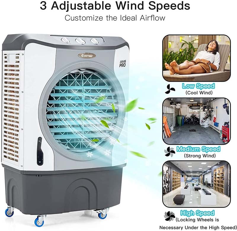 9740 CFM Portable Industrial Evaporative Cooler 4-in-1 Air Cooling Fan Humidifier Purifer with 45L Water Tank