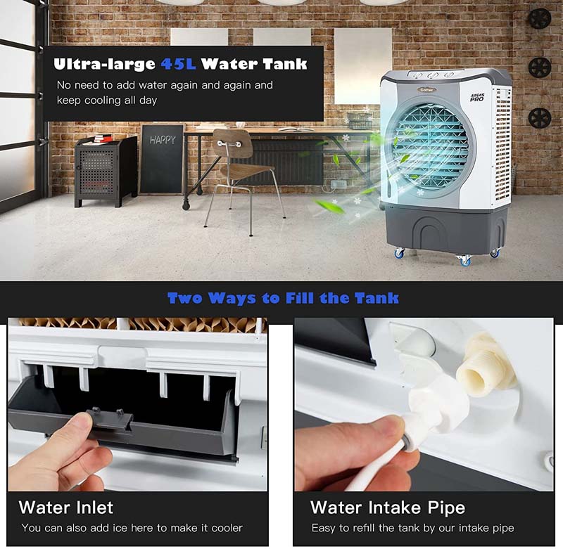 9740 CFM Portable Industrial Evaporative Cooler 4-in-1 Air Cooling Fan Humidifier Purifer with 45L Water Tank