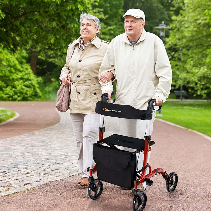 2 in 1 Folding Rollator Walker with Seat & 8" Wheels, Medical Walker Rolling Chair Mobility Walking Aid