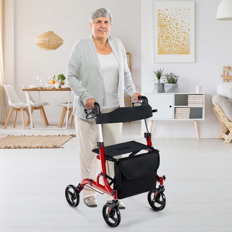 2 in 1 Folding Rollator Walker with Seat & 8" Wheels, Medical Walker Rolling Chair Mobility Walking Aid