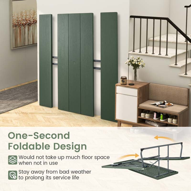 6 FT HDPE Folding Picnic Table Bench Set for 8 Person, Outdoor Large Picnic Table with Umbrella Hole & Metal Frame