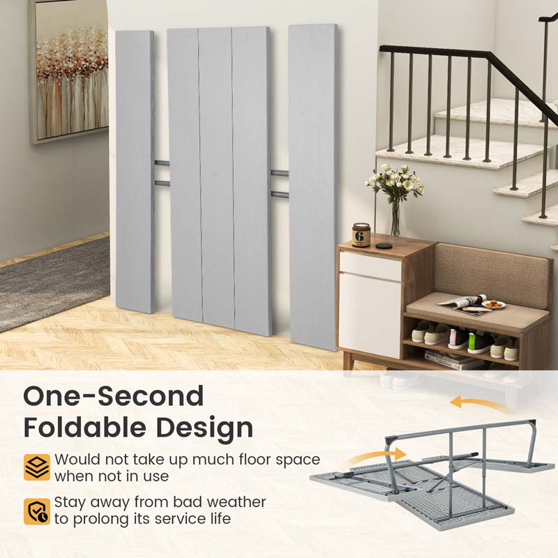 6 FT HDPE Folding Picnic Table Bench Set for 8 Person, Outdoor Large Picnic Table with Umbrella Hole & Metal Frame