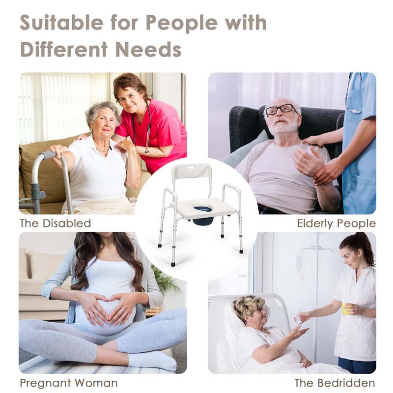 3-in-1 Bedside Commode Chair, Height Adjustable Toilet Seat, Portable Toilet Bath Shower Chair for Elders