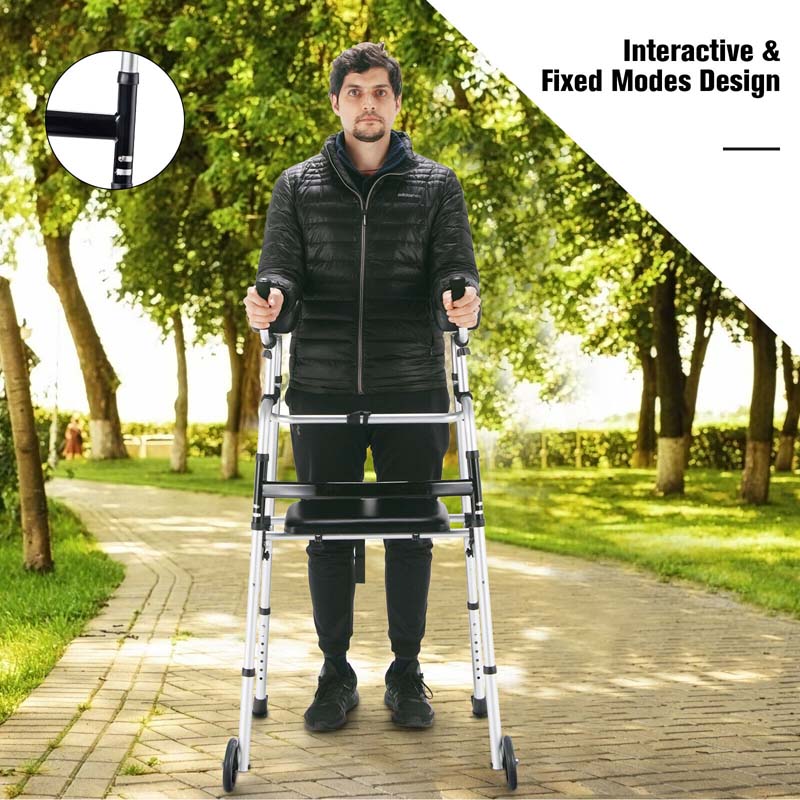 Folding Standard Rollator Walker with Seat & Armrest Pad, Lightweight Standing & Walking Mobility Aid