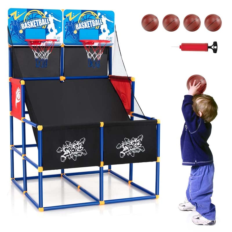 Kids Basketball Arcade Game Toy Set, Dual Shot Basketball Game for 2 Players with 4 Balls & Inflation Pump