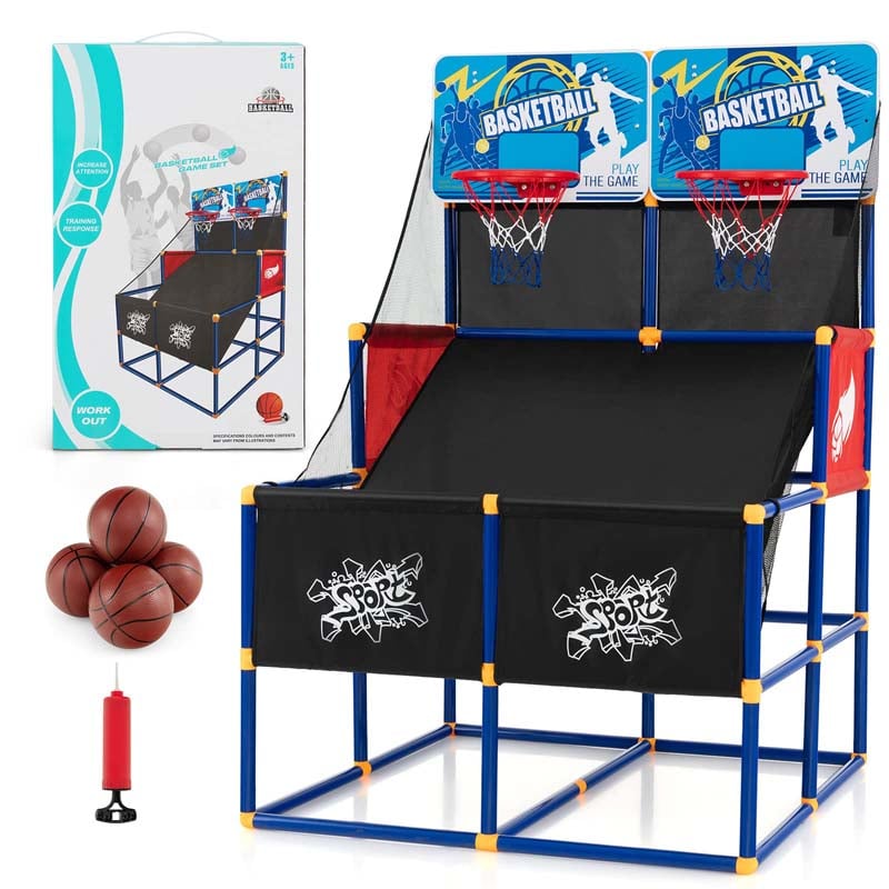 Kids Basketball Arcade Game Toy Set, Dual Shot Basketball Game for 2 Players with 4 Balls & Inflation Pump