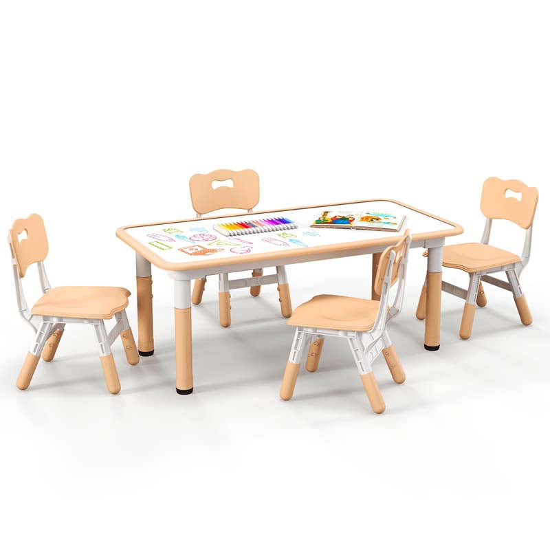 Height Adjustable Kids Table and Chairs Set of 4, Children Play Table with Graffiti Desktop, Toddler Art Study Multi-Activity Table Set for Daycare Playroom