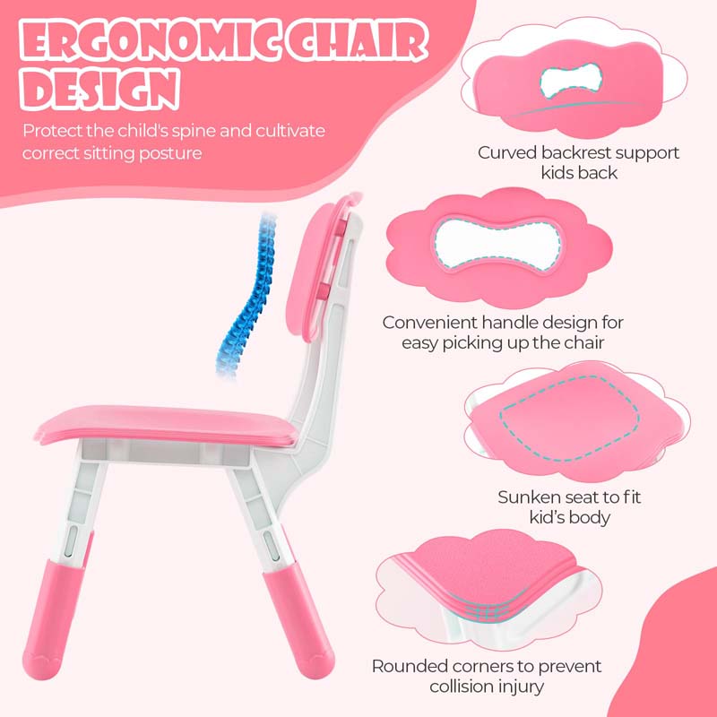 Height Adjustable Kids Table and Chairs Set of 4, Children Play Table with Graffiti Desktop, Toddler Art Study Multi-Activity Table Set for Daycare Playroom