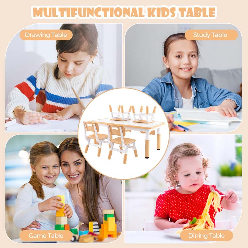 Height Adjustable Kids Table and Chairs Set of 4, Children Play Table with Graffiti Desktop, Toddler Art Study Multi-Activity Table Set for Daycare Playroom