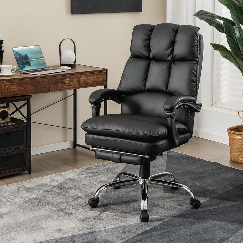 Adjustable Executive Office Reclining Chair with Retractable Footrest, 330 lbs PU Leather Swivel Computer Desk Chair for Office Home