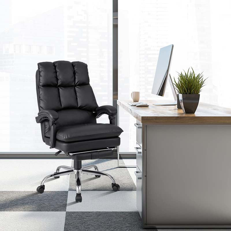 Adjustable Executive Office Reclining Chair with Retractable Footrest, 330 lbs PU Leather Swivel Computer Desk Chair for Office Home