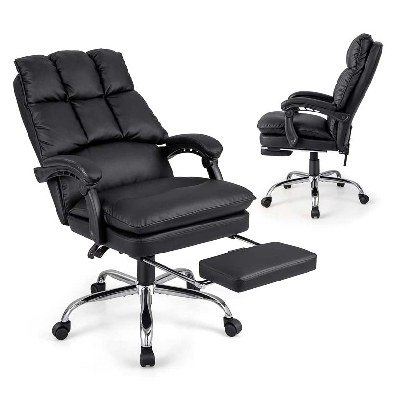 Adjustable Executive Office Reclining Chair with Retractable Footrest, 330 lbs PU Leather Swivel Computer Desk Chair for Office Home