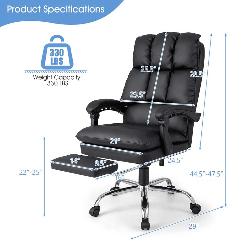 Adjustable Executive Office Reclining Chair with Retractable Footrest, 330 lbs PU Leather Swivel Computer Desk Chair for Office Home