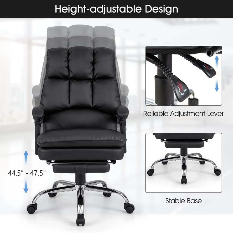 Adjustable Executive Office Reclining Chair with Retractable Footrest, 330 lbs PU Leather Swivel Computer Desk Chair for Office Home