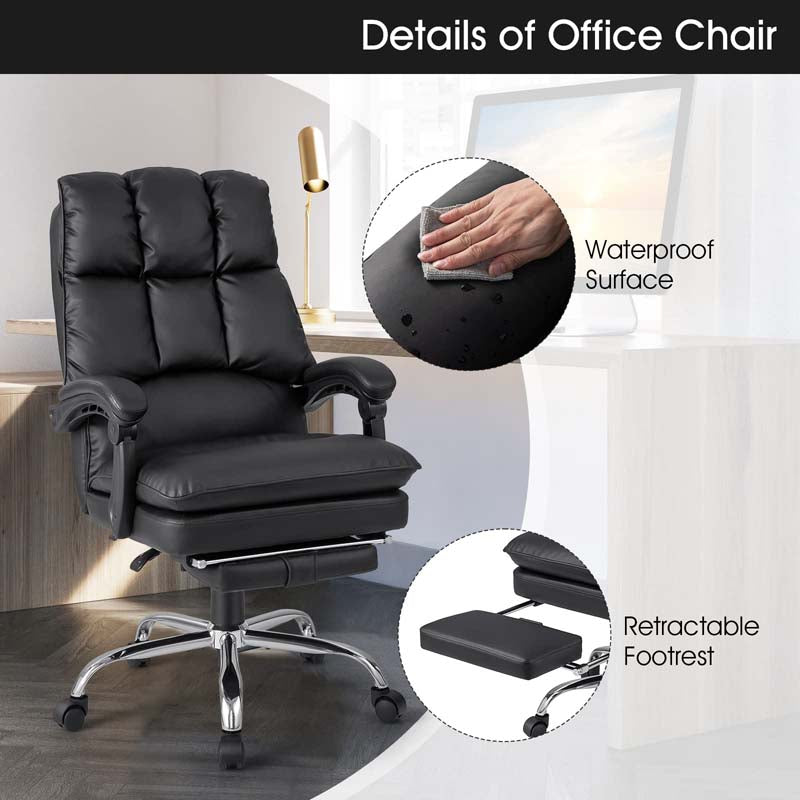 Adjustable Executive Office Reclining Chair with Retractable Footrest, 330 lbs PU Leather Swivel Computer Desk Chair for Office Home