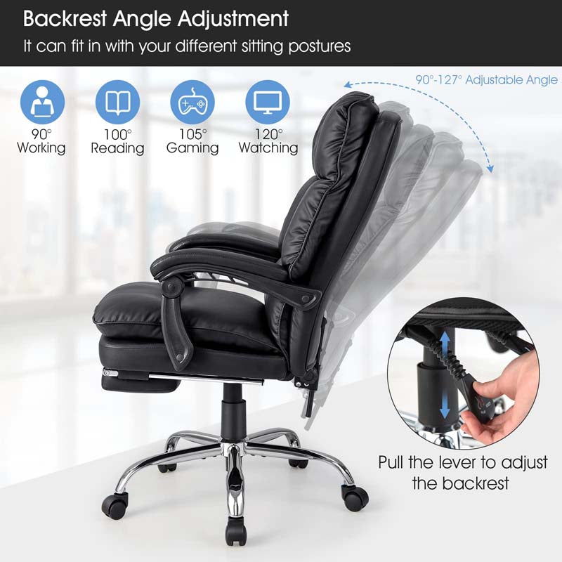 Adjustable Executive Office Reclining Chair with Retractable Footrest, 330 lbs PU Leather Swivel Computer Desk Chair for Office Home