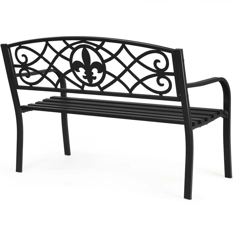 50" Weatherproof Outdoor Patio Bench with Pattern Backrest, Heavy-Duty Metal Park Bench for Garden Backyard Porch
