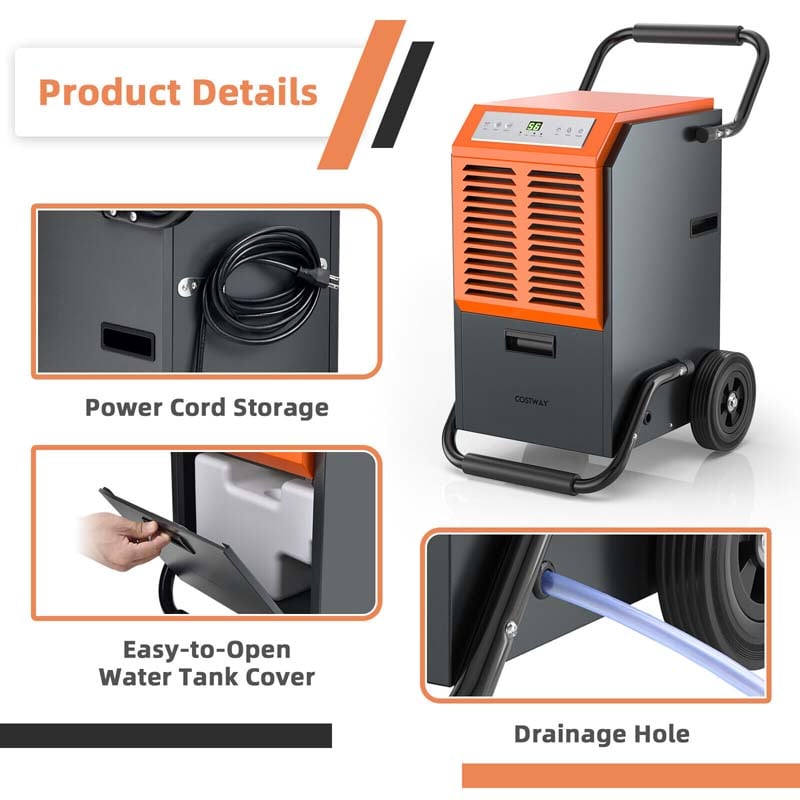 163 PPD Commercial Dehumidifier, 4500 Sq.Ft Crawl Space Dehumidifier with Drain Hose & Water Tank for Basement, Warehouse & Job Site