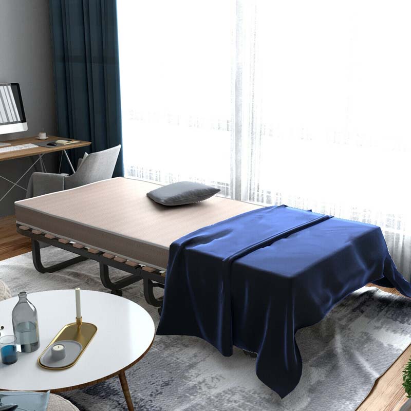 Rollaway Bed with 4 Inch Mattress for Adults, Portable Folding Guest Bed Sleeper Bed Cot on Wheels for Home Office, Made in Italy