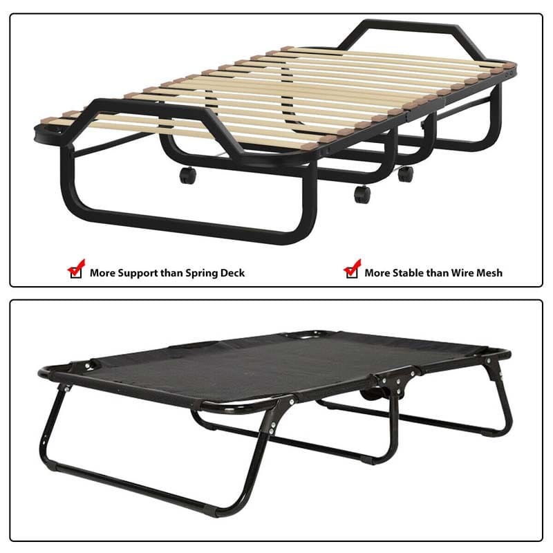 Rollaway Bed with 4 Inch Mattress for Adults, Portable Folding Guest Bed Sleeper Bed Cot on Wheels for Home Office, Made in Italy