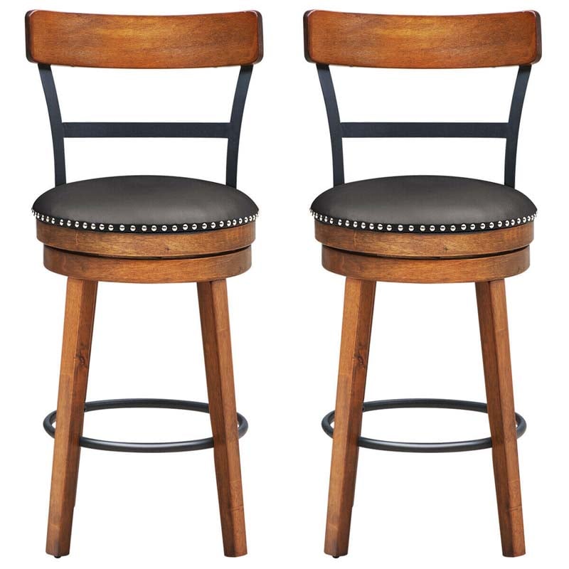 2-Pack 25.5" Wooden Swivel Bar Stools Counter Height Pub Kitchen Dining Chairs with Leather Padded Seat