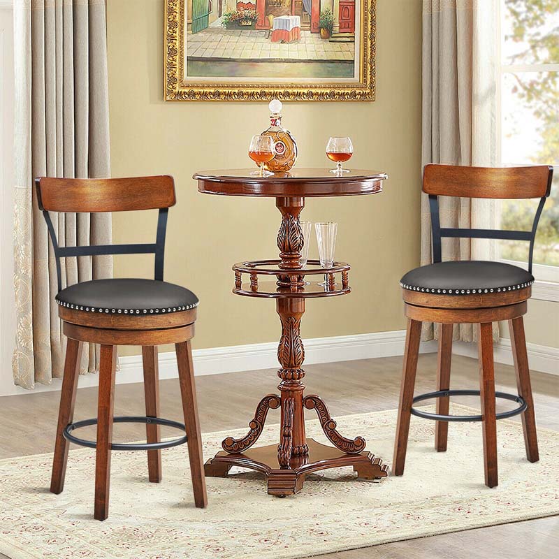 2-Pack 25.5" Wooden Swivel Bar Stools Counter Height Pub Kitchen Dining Chairs with Leather Padded Seat