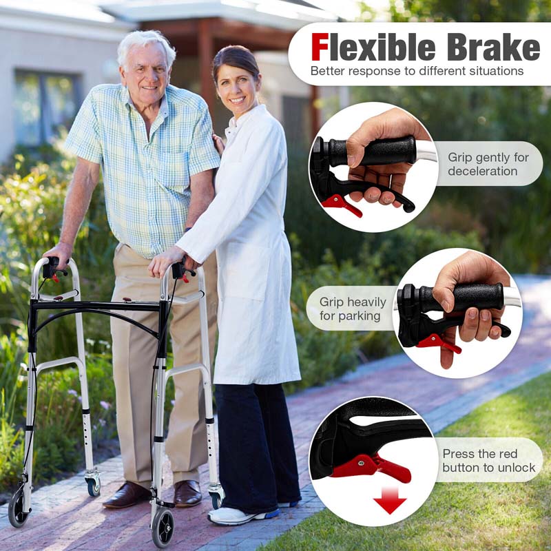 4-in-1 Rolling Walker for Seniors, Folding Stand Up Walker with 5" Wheels, Height Adjustable Medical Walking Mobility Aid