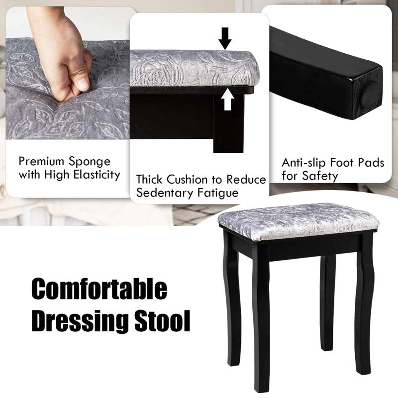 5-Drawer Vanity Table Set with 10 LED Dimmable Bulbs, Bedroom Makeup Dressing Table with Cushioned Stool